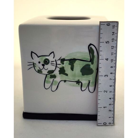 TISSUE HOLDER-JENNY FAW-Ceramic-Embossed-4 Sided Design-White-Unique-Any Room - Picture 11 of 13